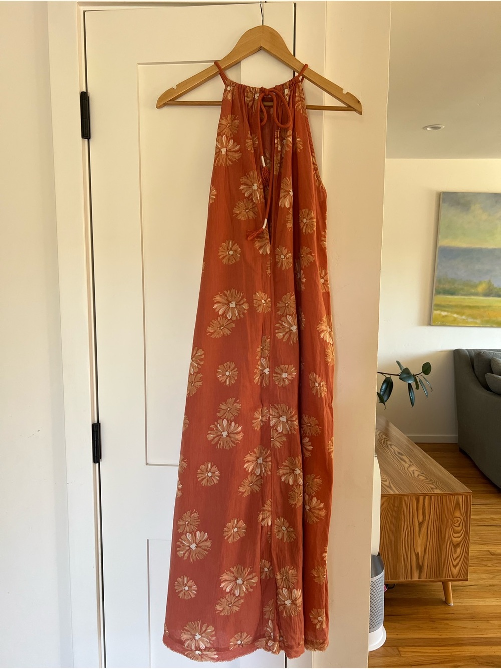 Madewell Beach Cover Up Coral-Peach Floral Halter Dress